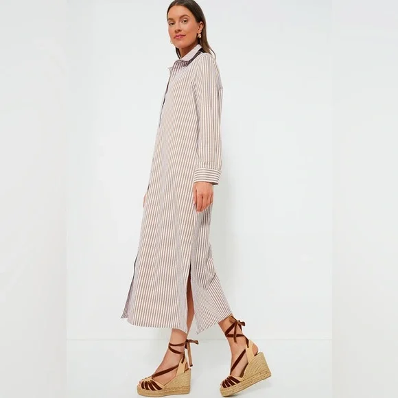 Tuckernuck Beige, Lilac, White Striped Midi Shirt Dress - Picture 3 of 8